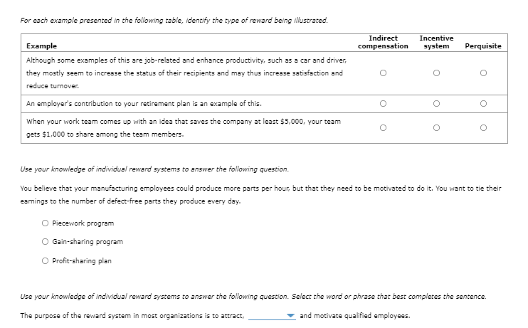 For each example presented in the following