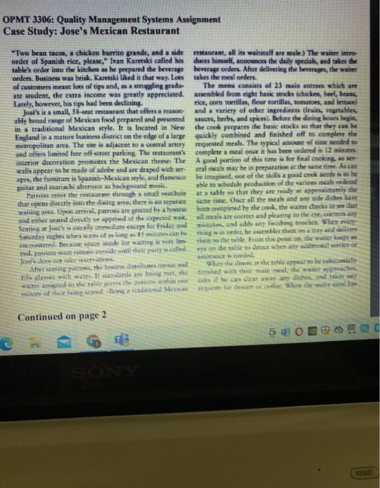 OPMT 3306: Quality Management Systems Assignment