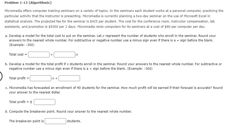 Problem 1-13 (Algorithmic) Micromedia offers