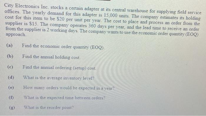 City Electronics Inc. stocks a certain adapter at
