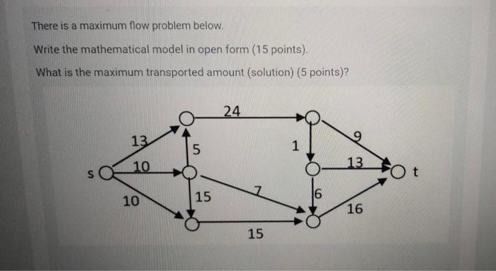 There is a maximum flow problem below. Write the