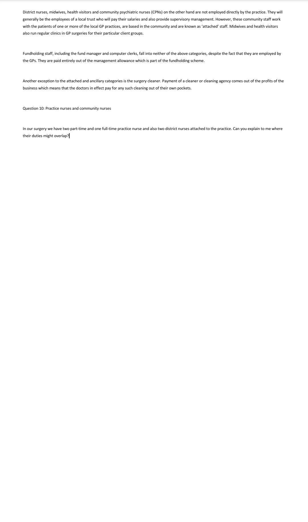 . District nurses, midwives, health visitors and