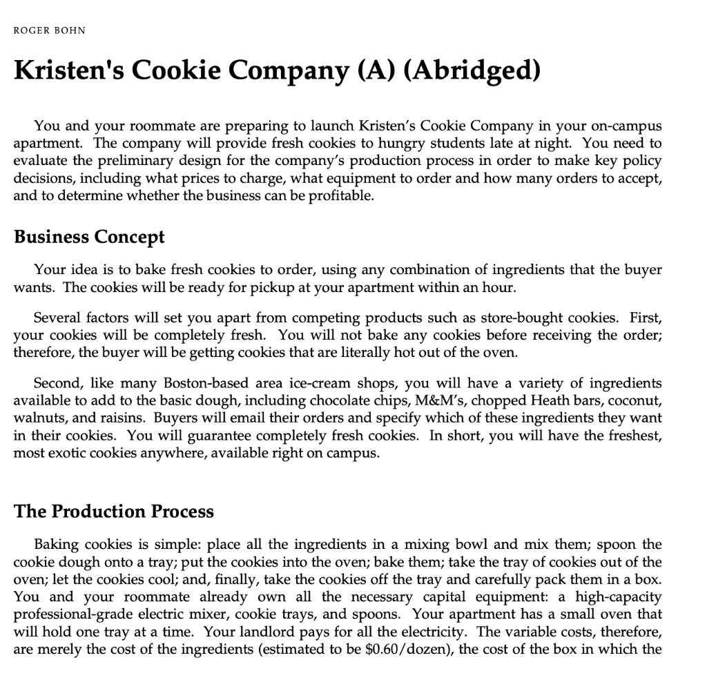 ROGER BOHN Kristen's Cookie Company (A)