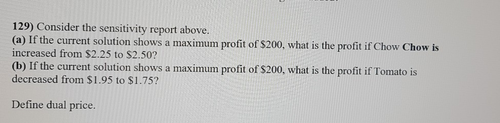 129) Consider the sensitivity report above. (a)