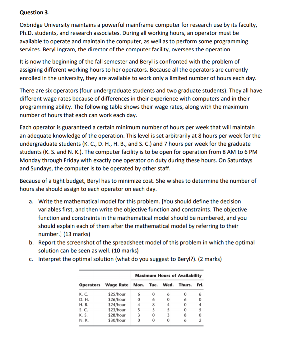 Question 3. Oxbridge University maintains a