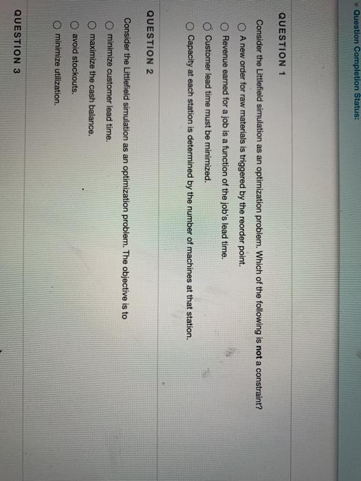 Question Completion Status: QUESTION 1 Consider