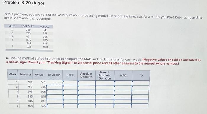 please answer A & B Problem 3-20 (Algo) In this