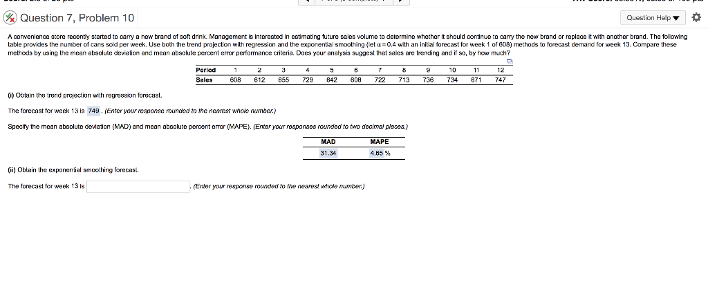 Question 7, Problem 10 Question Help A