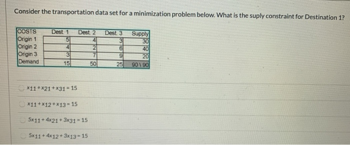 Consider the transportation data set for a