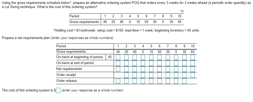 Using the gross requirements schedule below*,