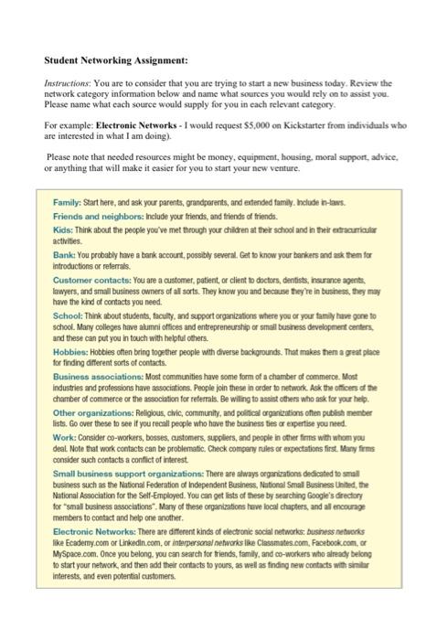 please solve Student Networking Assignment: