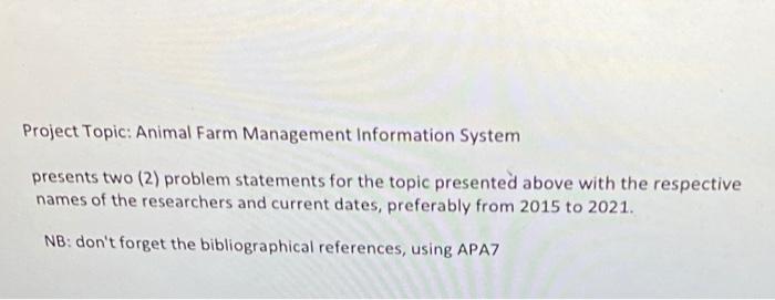 Project Topic: Animal Farm Management Information