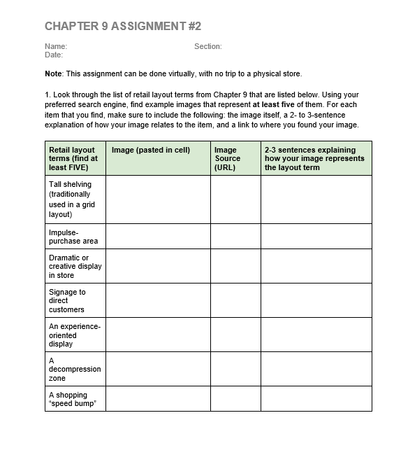CHAPTER 9 ASSIGNMENT #2 Section: Name: Date: