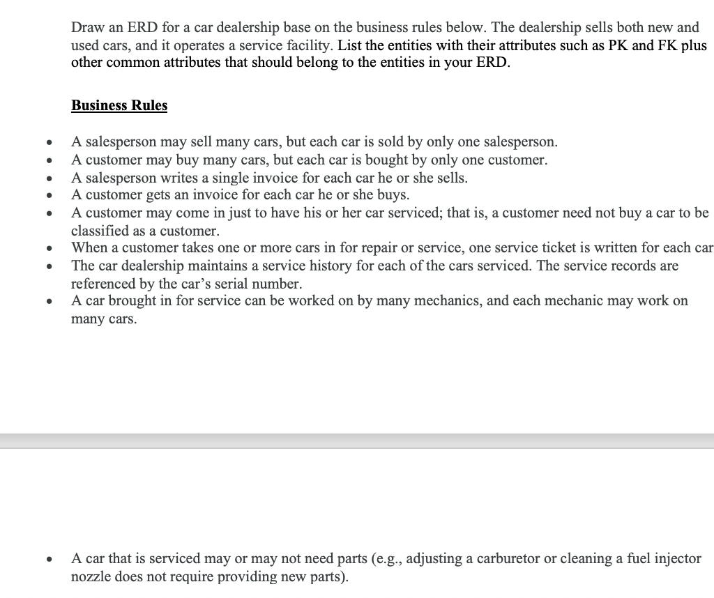 Draw an ERD for a car dealership base on the