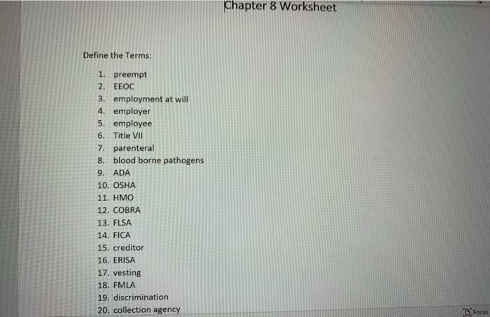 Chapter 8 Worksheet Define the Terms: 1. preempt