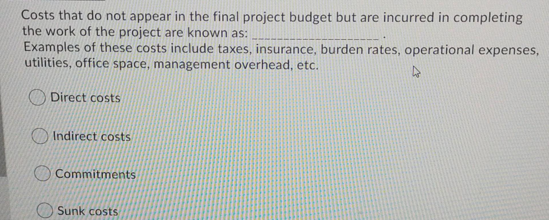 Costs that do not appear in the final project