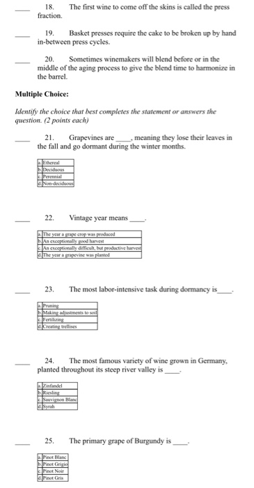 true or false for 18-20 then multiple choice for