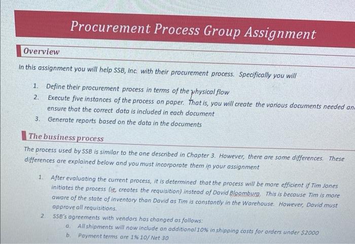 Overview In this assignment you will help SSB,