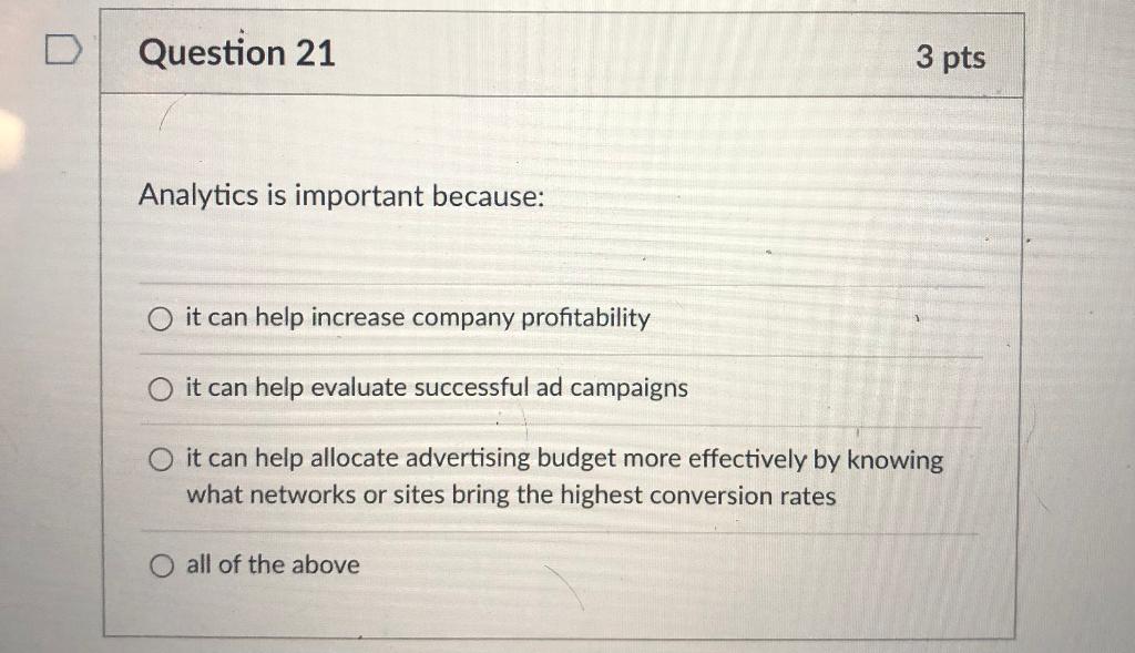 Answer the following question D Question 21 3 pts