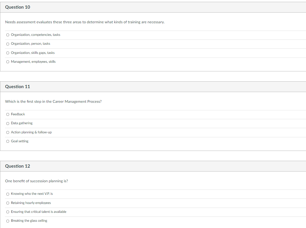 Please answer all three Question 10 Needs