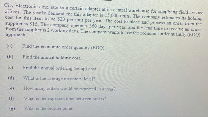 i need help with E,F,G City Electronics Inc.