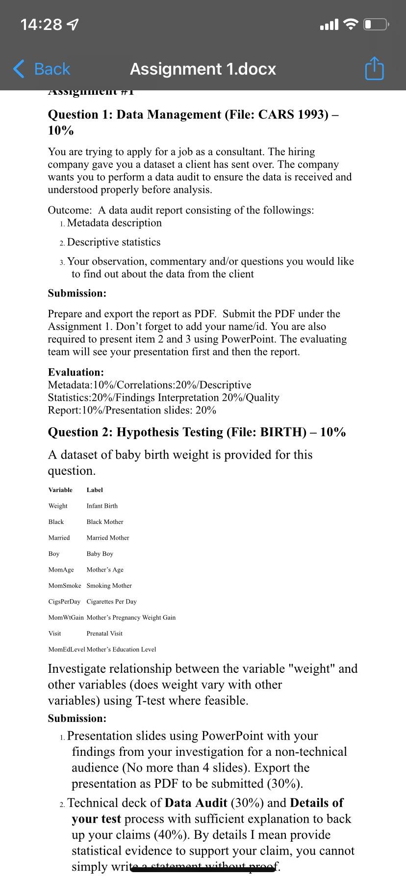 14:28 1 Back Assignment 1.docx Aigment Question