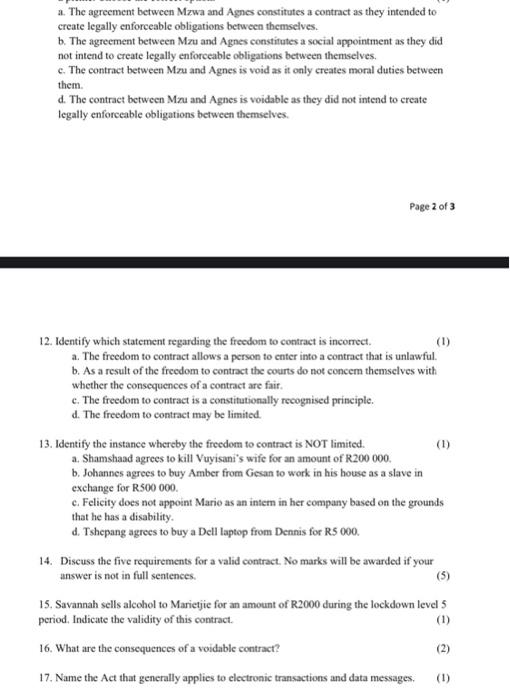 a. The agreement between Mawa and Agnes