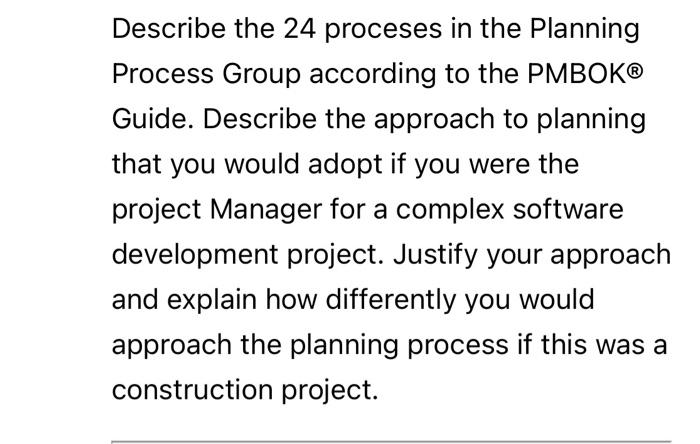Describe the 24 proceses in the Planning Process