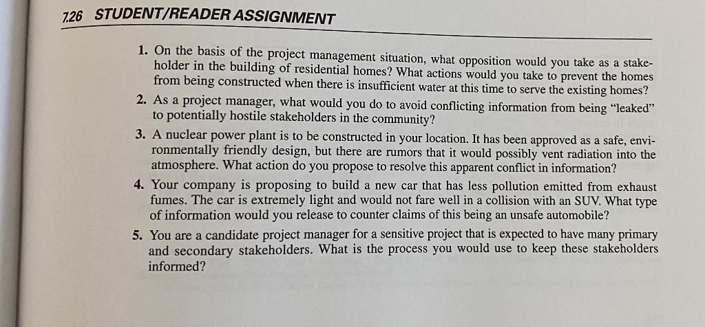 7.26 STUDENT/READER ASSIGNMENT 1. On the basis of