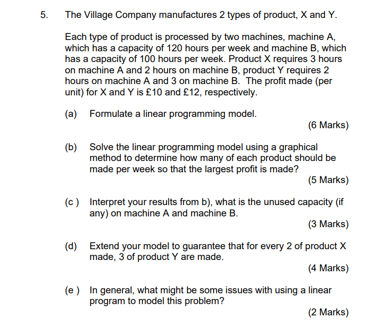 5. The Village Company manufactures 2 types of