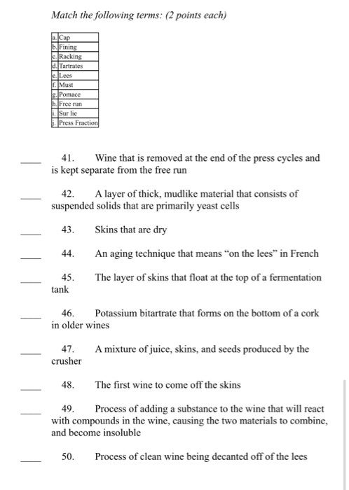 matching 41-50? Match the following terms: (2