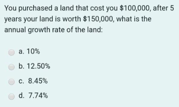 You purchased a land that cost you $100,000,