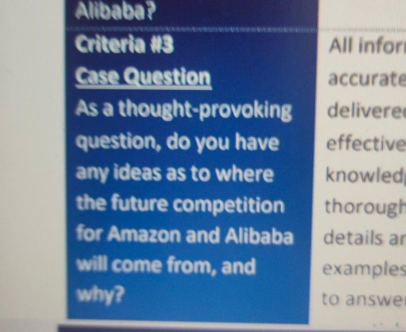 All infor Alibaba? Criteria 3 Case Question As a
