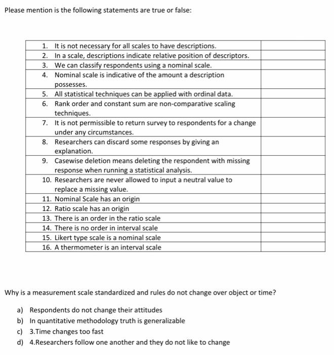 Those True false from my Marketing research