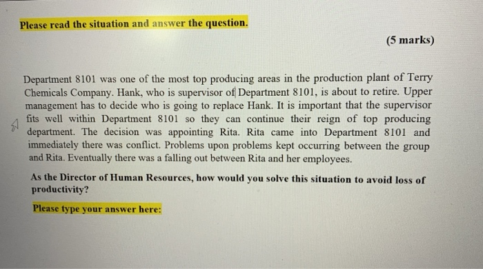 Please read the situation and answer the