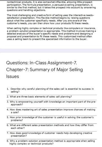 CONS7.5signment Chapt. Summary of Major Selling