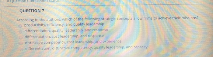 Question completion QUESTION 7 According to the