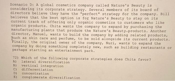 Scenario D: A global cosmetics company called