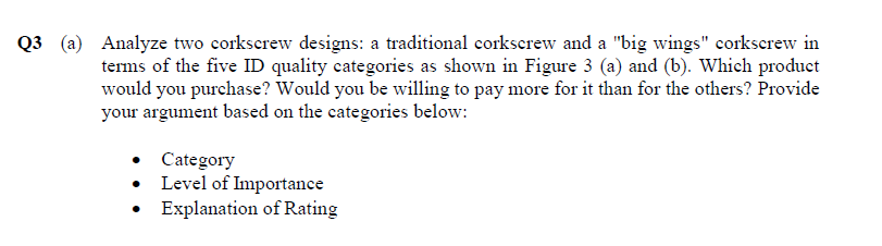 Q3 (a) Analyze two corkscrew designs: a
