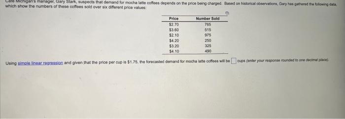 Using aimaie linear regression and given that the