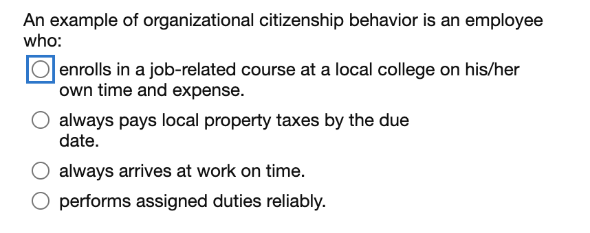 An example of organizational citizenship behavior