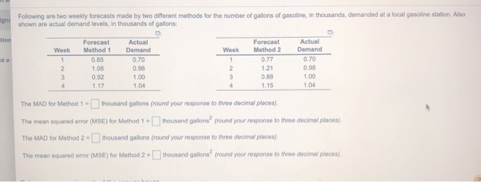 Following are two weekly forecasts made by two