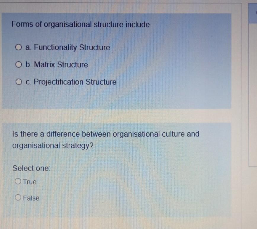 Forms of organisational structure include O a.