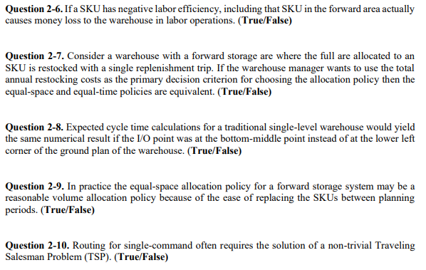 Question 2-6. If a SKU has negative labor