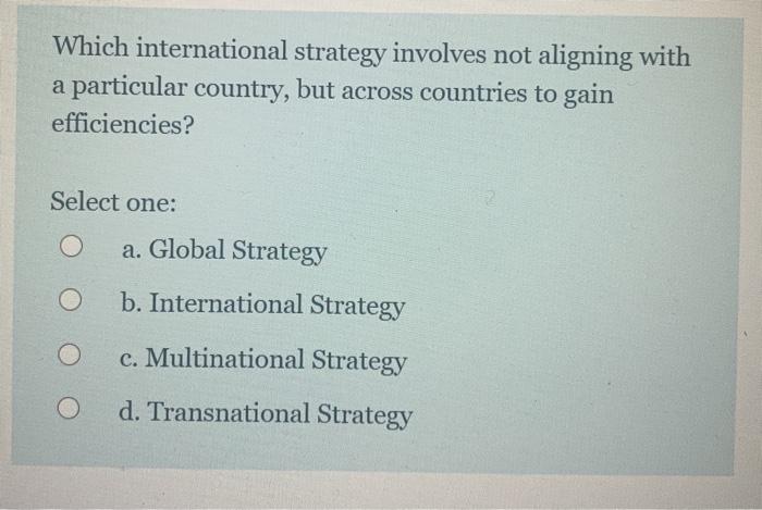 Which international strategy involves not