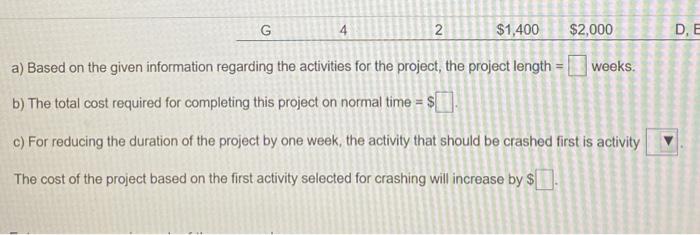 Normal Time (weeks) 4 2 Activity A B D E F G