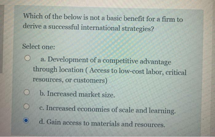 Which international strategy involves not