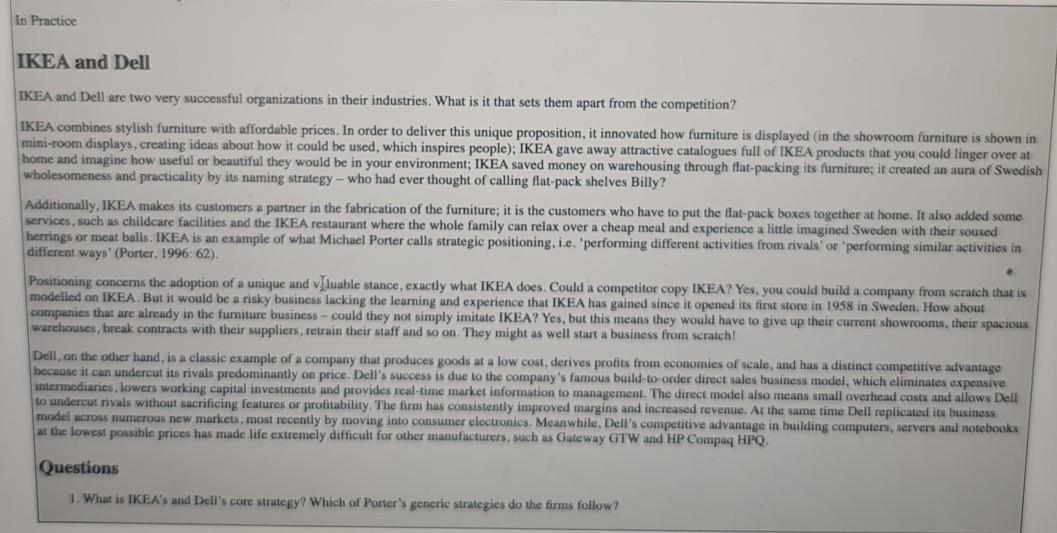 critically evaluate IKEAS and DELLS core strategy