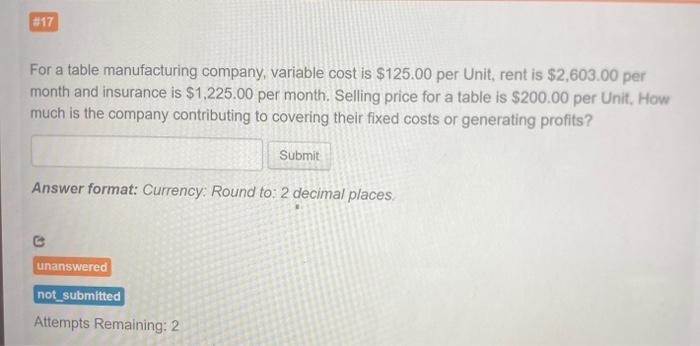 #17 For a table manufacturing company, variable