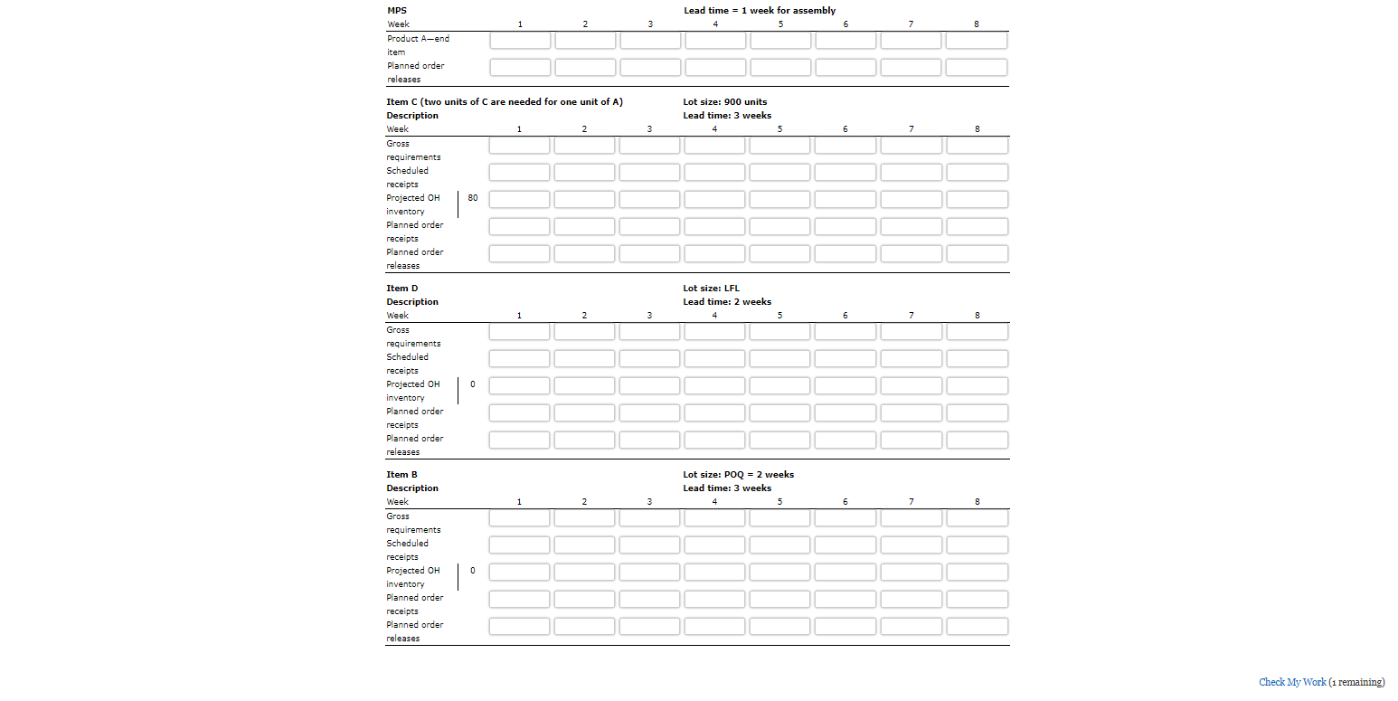 Lead time = 1 week for assembly 4 5 5 1 2 3 6 7 8